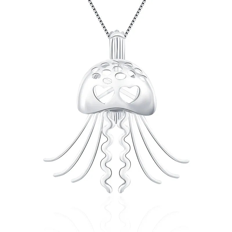 925 Sterling Silver Jellyfish Pearl Cage Pendant for Women