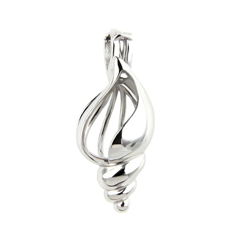 Silver 925 Pearl Locket Pendant Conch Shaped Charms Sterling Silver