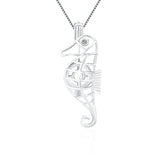 925 Sterling Silver Seahorse Pearl Locket Pendant Necklace