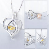 925 Silver Heart Zircon Pearl Cage Pendant Necklace