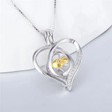 925 Silver Heart Zircon Pearl Cage Pendant Necklace