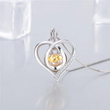 925 Silver Heart Zircon Pearl Cage Pendant Necklace
