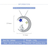 Cat & Moon 925 Silver Zircon Necklace Women Valentine Gift