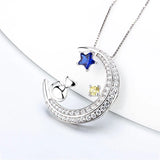 Cat & Moon 925 Silver Zircon Necklace Women Valentine Gift