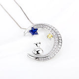 Cat & Moon 925 Silver Zircon Necklace Women Valentine Gift