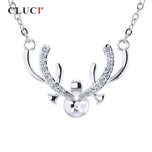 925 Silver Raindeer Zircon Pendant Necklace for Women