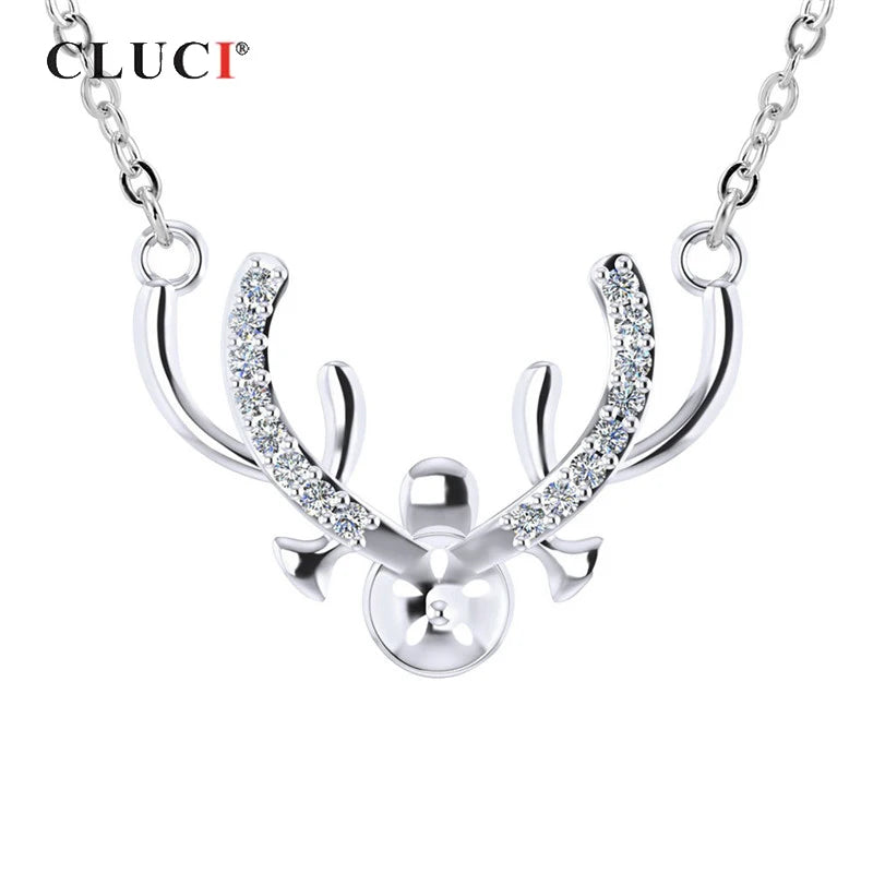 925 Silver Raindeer Zircon Pendant Necklace for Women