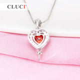 925 Silver Heart Shaped Red Zircon Pendant for Women