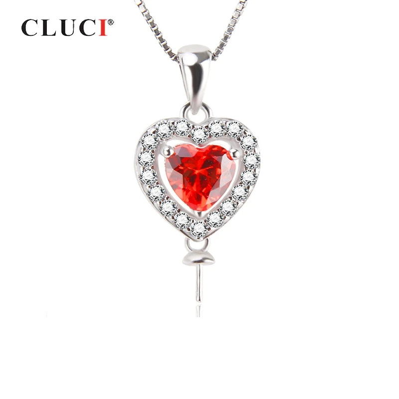 925 Silver Heart Shaped Red Zircon Pendant for Women