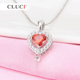 925 Silver Heart Shaped Red Zircon Pendant for Women
