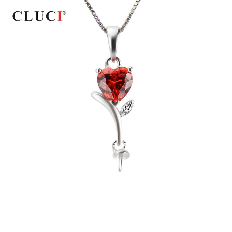 925 Silver Red Heart Zircon Pendant Necklace Jewelry SP071SB
