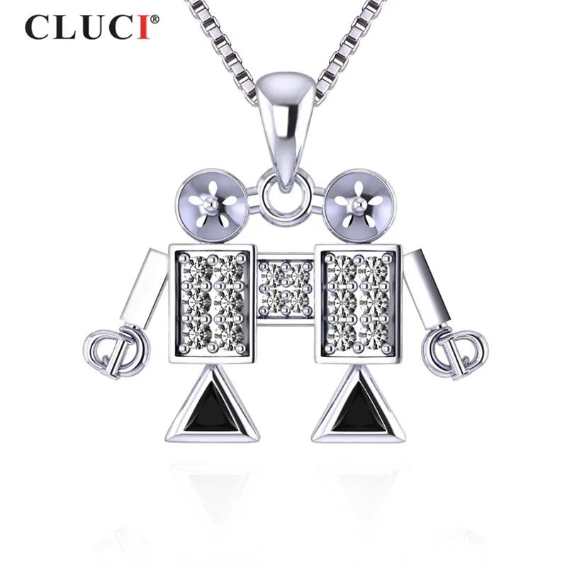 Silver 925 Robot Shape Charms Pendant Necklace SP399SB