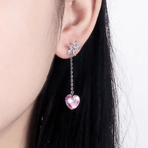 Silver 925 Pink Heart Zircon Drop Earrings DE010SB