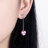Silver 925 Pink Heart Zircon Drop Earrings DE010SB