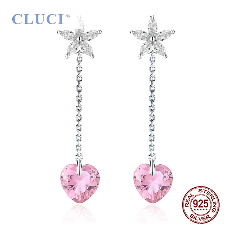 Silver 925 Pink Heart Zircon Drop Earrings DE010SB
