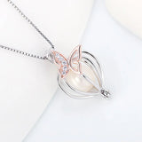 925 Silver Rose Locket Heart Zircon Butterfly Pearl Pendant