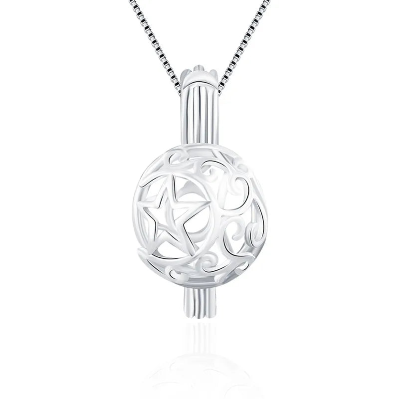 925 Silver Star Ball Pearl Locket Cage Pendant for Women