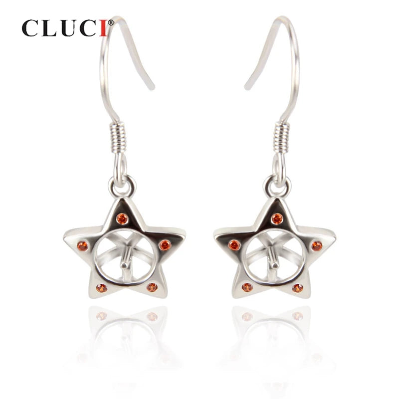 925 Silver Star Zircon & Pearl Drop Earrings Women Fine Jewelry