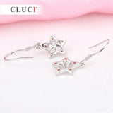 925 Silver Star Zircon & Pearl Drop Earrings Women Fine Jewelry