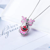 925 Sterling Pink Reindeer Cage Pendant Christmas Gift SC337SB
