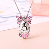 925 Sterling Pink Reindeer Cage Pendant Christmas Gift SC337SB