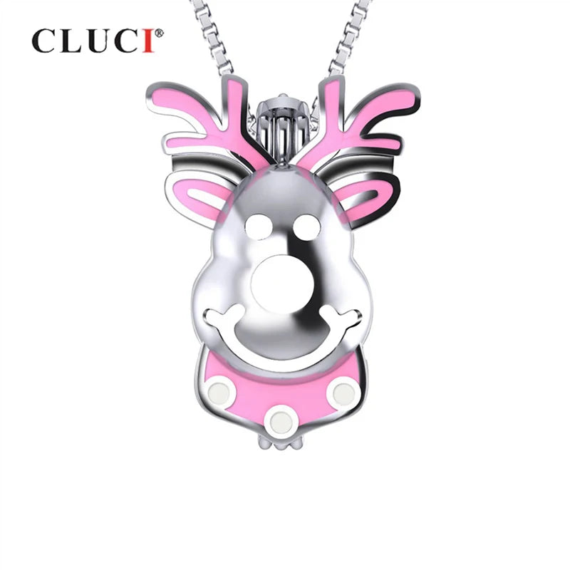 925 Sterling Pink Reindeer Cage Pendant Christmas Gift SC337SB