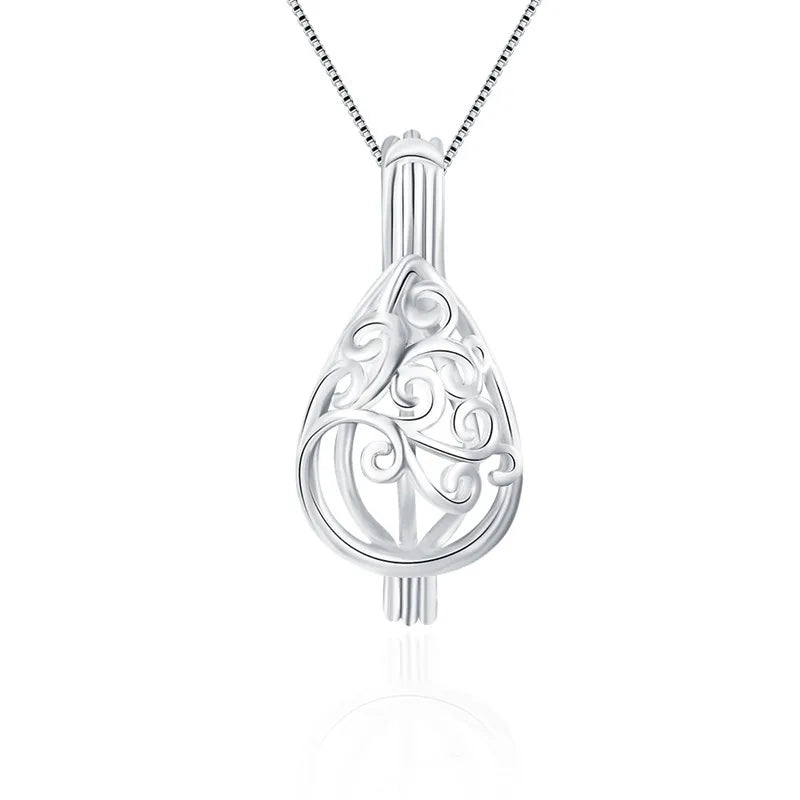 925 Silver Tear Drop Cage Pendant Women Sterling Silver Charms