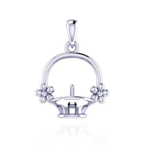 Silver 925 Flower Basket Love Pendant Necklace SP358SB-1