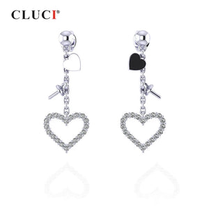 925 Silver Zircon Heart-Shaped Pearl Earrings Mounting Jewelry