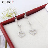 925 Silver Zircon Heart-Shaped Pearl Earrings Mounting Jewelry