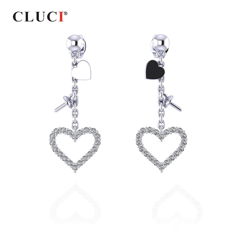 925 Silver Zircon Heart-Shaped Pearl Earrings Mounting Jewelry