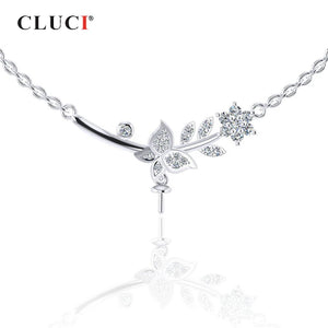 925 Silver Zircon Pearl Pendant Necklace Leaf Pendant SN049SB
