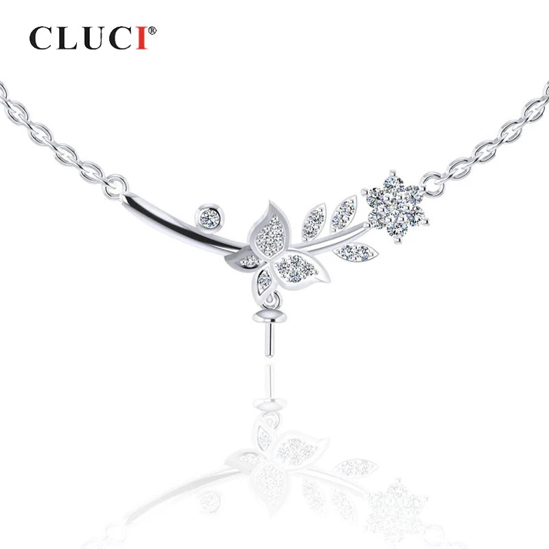 925 Silver Zircon Pearl Pendant Necklace Leaf Pendant SN049SB