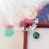 925 Silver Zircon Pearl Pendant Necklace Leaf Pendant SN049SB