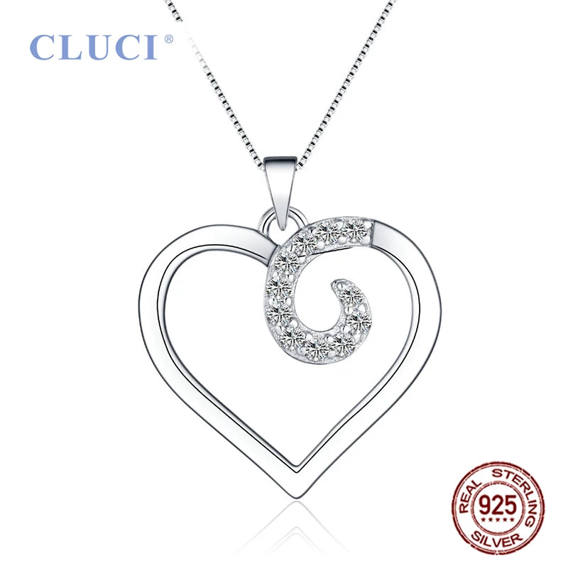 Heart Charms Pendant with Zircon 925 Sterling Silver Romantic Gift