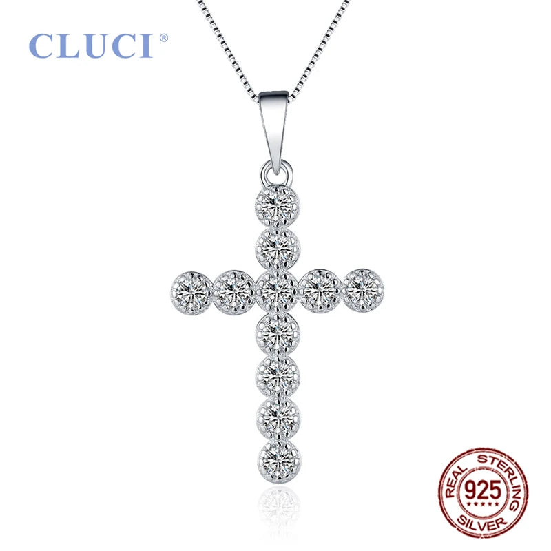Cross Shaped Zircon Charm Pendant 925 Silver Women's Jewelry