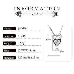 925 Silver Double Heart Charms Necklace Zircon Pendant