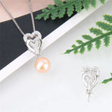 925 Silver Double Heart Charms Necklace Zircon Pendant
