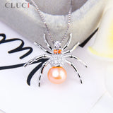 Spider Necklace Halloween & Pearl Pendants 925 Sterling Silver Red CZ Spider