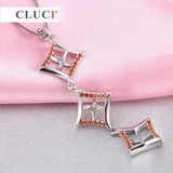 Square Pendant Red Zircon Necklace 925 Sterling Silver Accessory