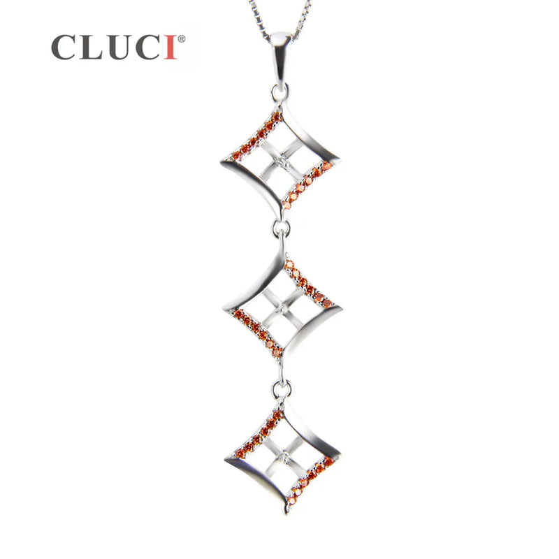 Square Pendant Red Zircon Necklace 925 Sterling Silver Accessory