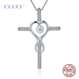 Sterling Silver Pearl Necklace Pendant Mounting CZ Cross Pendant Charms SP428SB