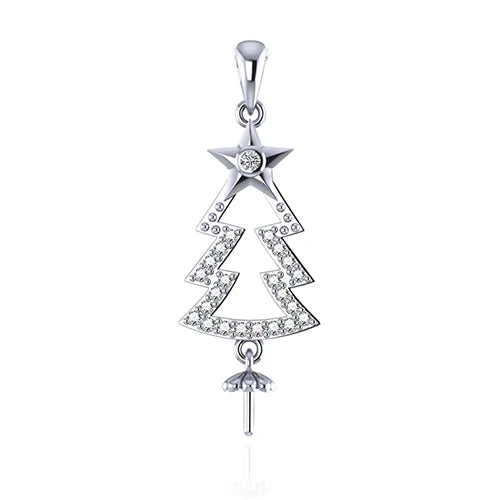 Sterling Silver 925 Christmas Tree Pendant Necklace Women Jewelry