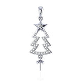 Sterling Silver 925 Christmas Tree Pendant Necklace Women Jewelry