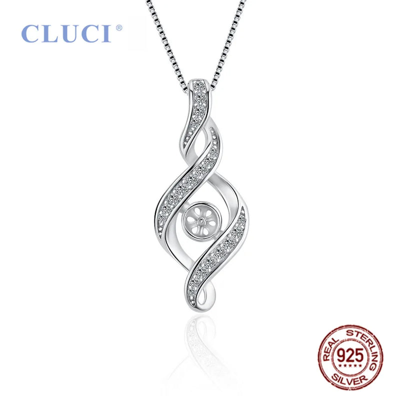 925 Silver Twist Necklace Pendant Mounting Zircon Round Pearl Jewelry