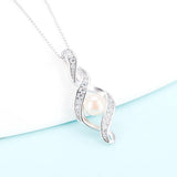 925 Silver Twist Necklace Pendant Mounting Zircon Round Pearl Jewelry