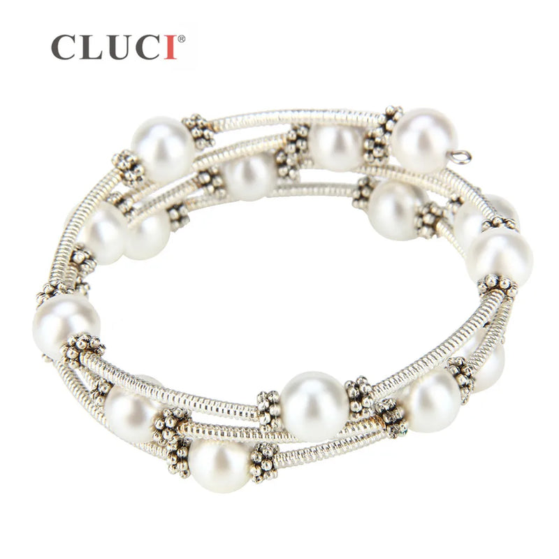 Adjustable Wire Wrap Bracelet Pearls Love Wedding Charm
