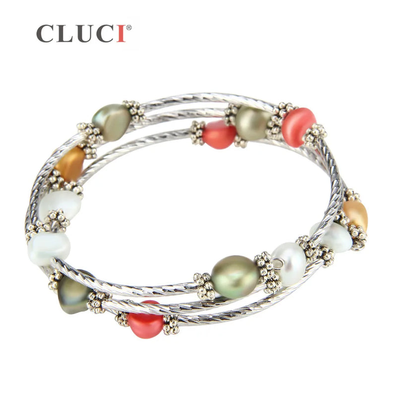 Colorful Freshwater Pearls Wire Wrap Bracelet Adjustable Jewelry FB2006SB