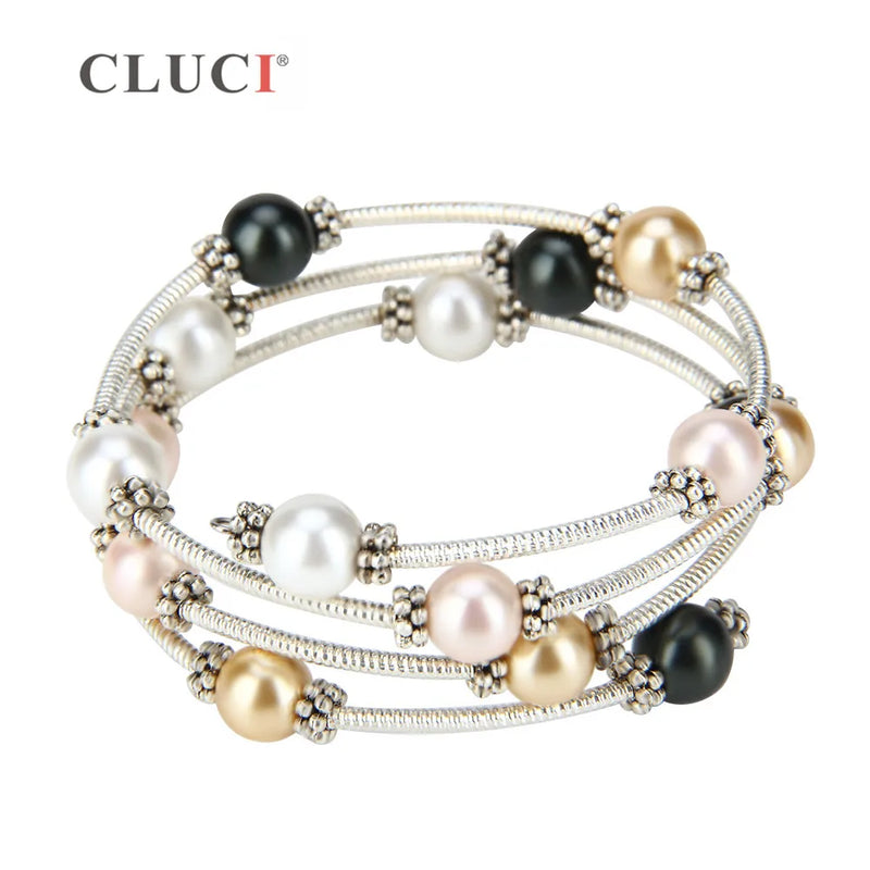 Adjustable Wire Wrap Bracelet with Colorful Pearls BB001SB