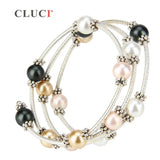 Adjustable Wire Wrap Bracelet with Colorful Pearls BB001SB